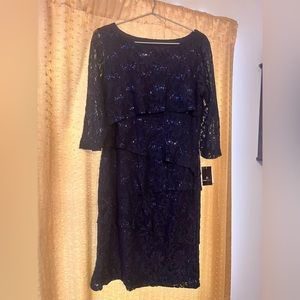 Ronni Nicole Tiered Sequin Dress, Navy Blue, Size 8